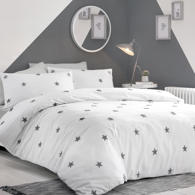 N°· Eleven Tufted Star Double Duvet Cover Set, White/Grey