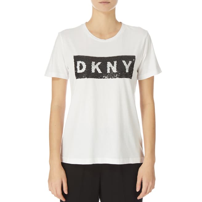DKNY White Sequin Crew Neck T-Shirt 