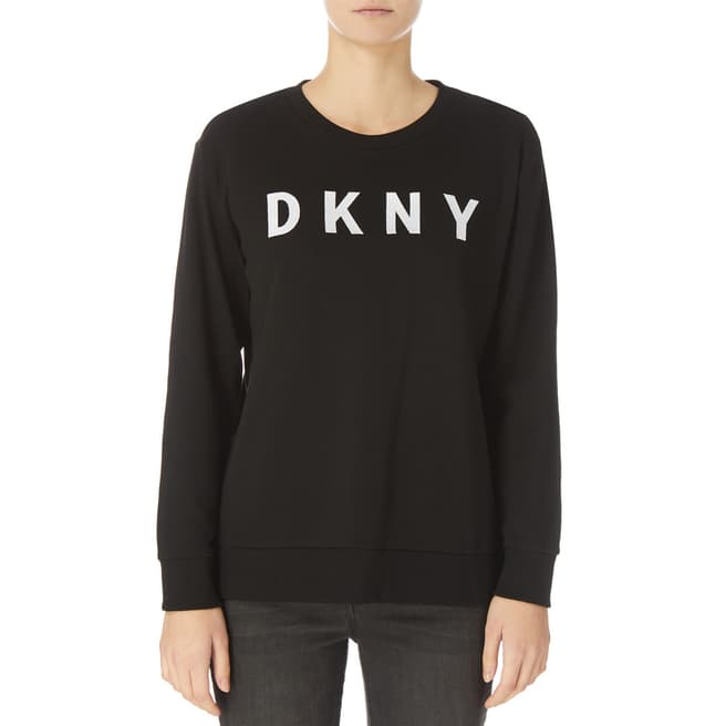 DKNY Black Crew Neck Logo Knit 