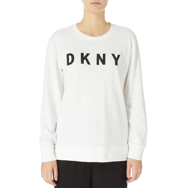 DKNY White Crew Neck Logo Knit 