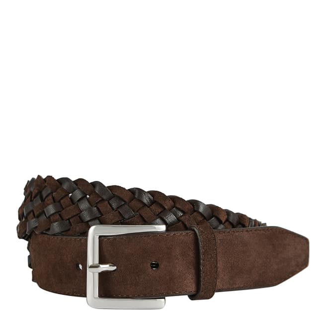 Reiss Brown Richard Woven Leather Belt