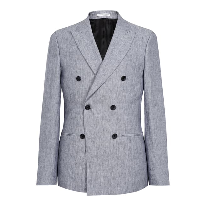 Reiss Soft Blue Linen Slim Suit Jacket