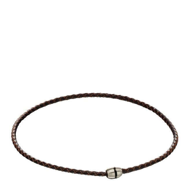 Fred Bennett Brown Leather Enamel Clasp Necklace