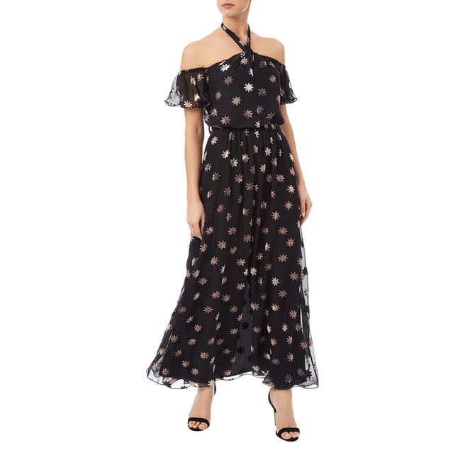 Temperley London Black Velvet Star Silk Blend Twist Dress