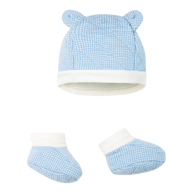 Petit Bateau Blue Bonnet And Bootees Set In Quilted Tube Knit