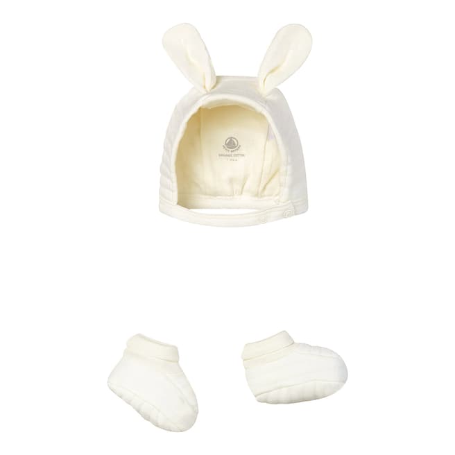 Petit Bateau Baby White Bonnet And Bootees In Tube Knit