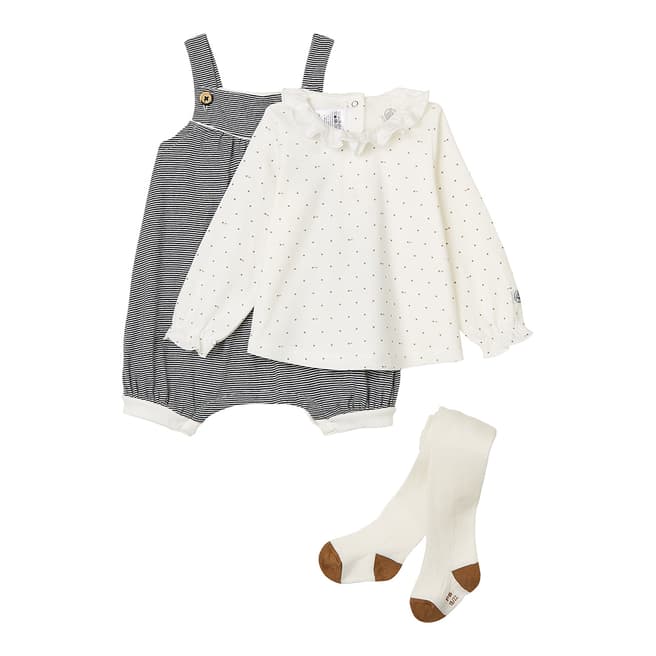 Petit Bateau White/Grey 3-Piece Ribbed Clothing Set