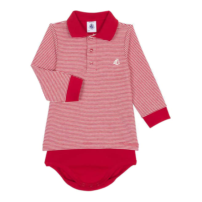 Petit Bateau Red Pinstriped Polo Shirt Bodysuit