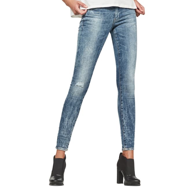 G-Star Blue Distressed Zip Skinny Stretch Jeans