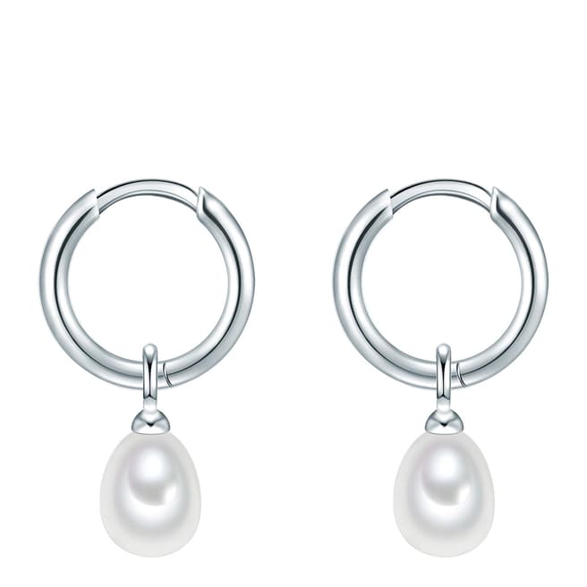 Yamato Pearls White/Silver Pearl Hoop Earrings
