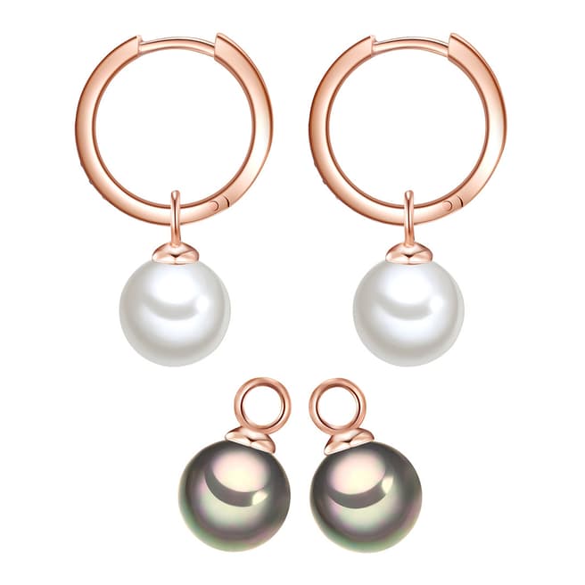 Nova Pearls Copenhagen White/Silver Grey/Rose Gold Pearl Hoop Earring Set