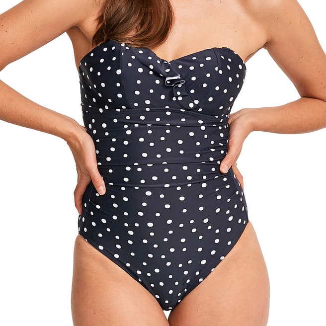 Figleaves Ink Sorrento Spot Frill Underwired Bandeau Polka Dot Swimsuit C G Cup