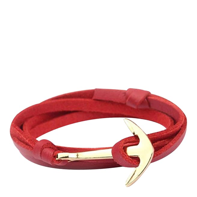 Stephen Oliver Red Leather 18K Gold Anchor Wrap Bracelet