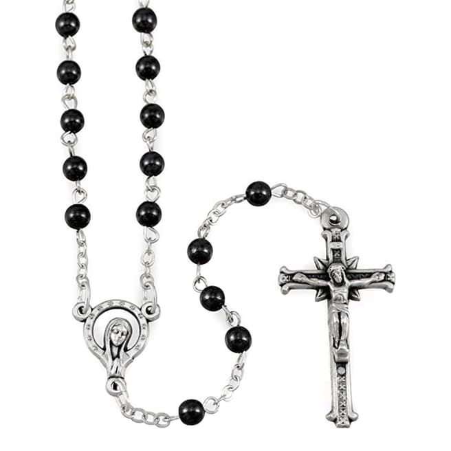 Stephen Oliver Silver & Black Onyx Rosary Cross Necklace
