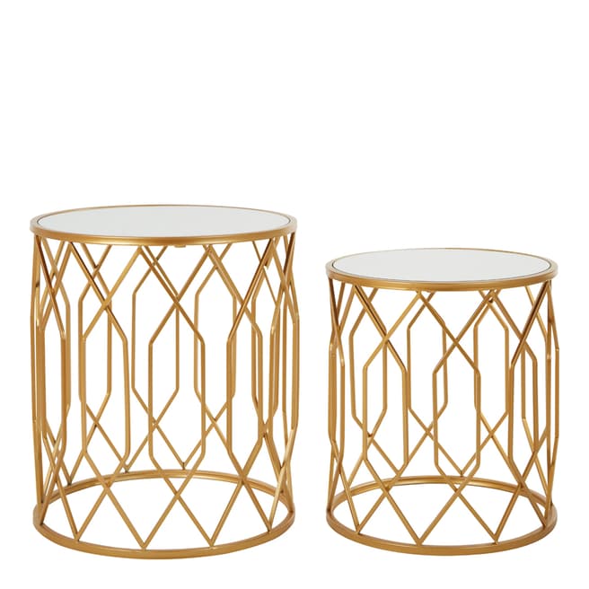 Fifty Five South Avantis Round Side Tables, Mirrored Tops / Gold Finish Metal, Set of 2