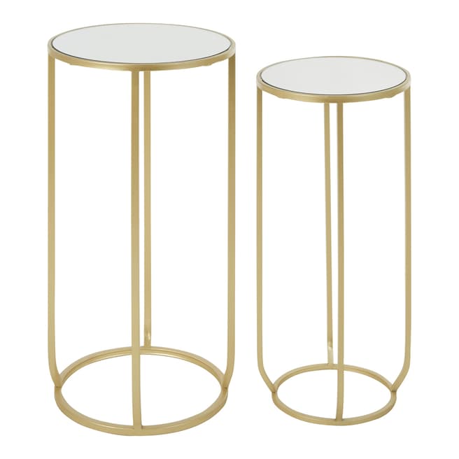 Fifty Five South Avantis Round Side Tables, Mirrored Tops / Champagne Finish Metal, Set of 2