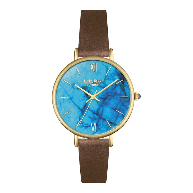 Lola Rose Blue Magnesite Stone Dial Brown Strap Watch