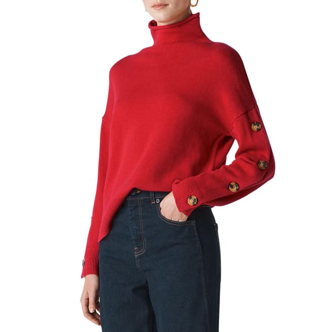 WHISTLES Red Button Sleeve Wool/Cashmere Jumper