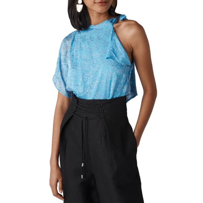 WHISTLES Blue Eimi One Shoulder Top