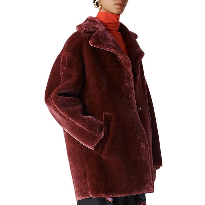 WHISTLES Brown Faux Fur Cocoon Coat