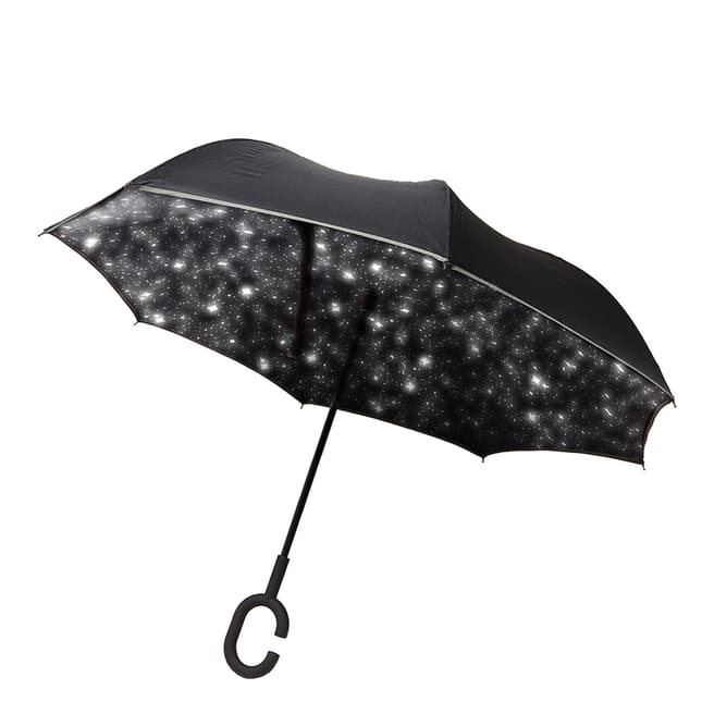Le Monde du Parapluie Black Reversible Umbrella With Star Interior