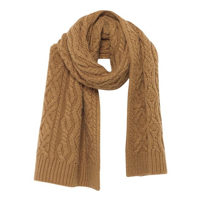 American Vintage Camel Cable Knit Wool Blend Scarf
