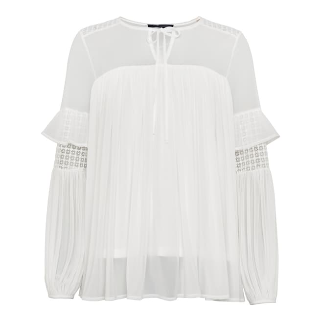 French Connection White Zana Sheer Blouse