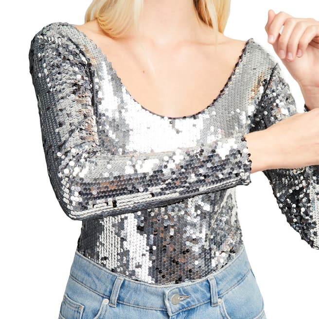 French Connection Silver Zena Sequin Jersey Body