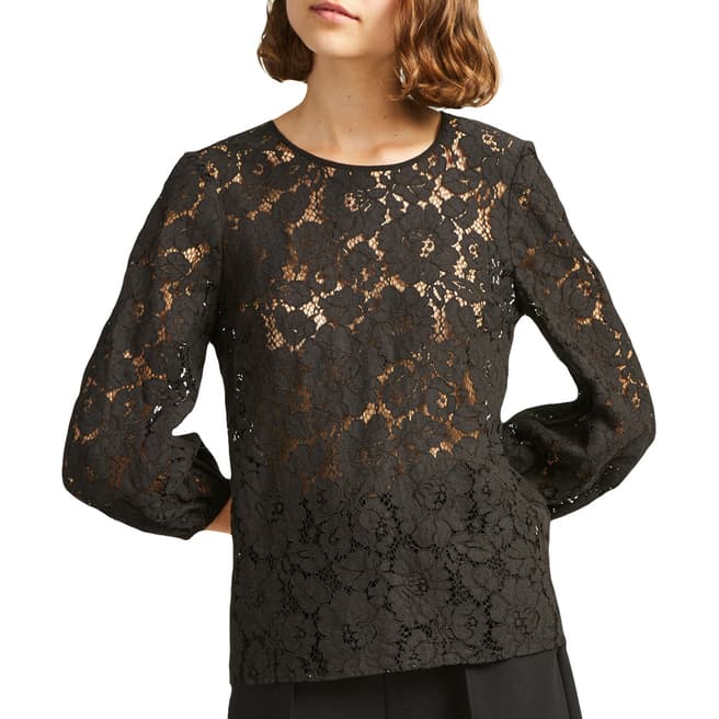 French Connection Black Emma Lace Top
