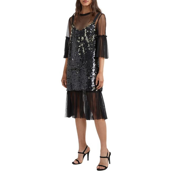French Connection Black Eve Sparkle Layered Dress