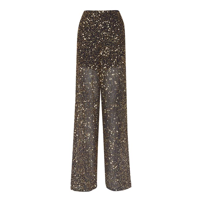 French Connection Black Aida Sequin Wide Leg Trousers