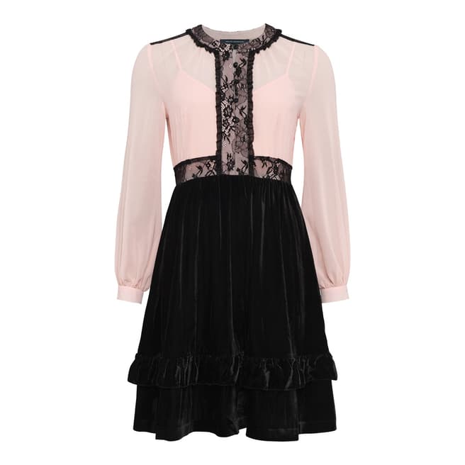French Connection Black Ednae Velvet Lace Mix Dress