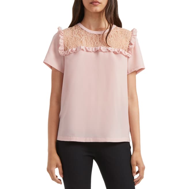 French Connection Pink Crepe Light Lace Top