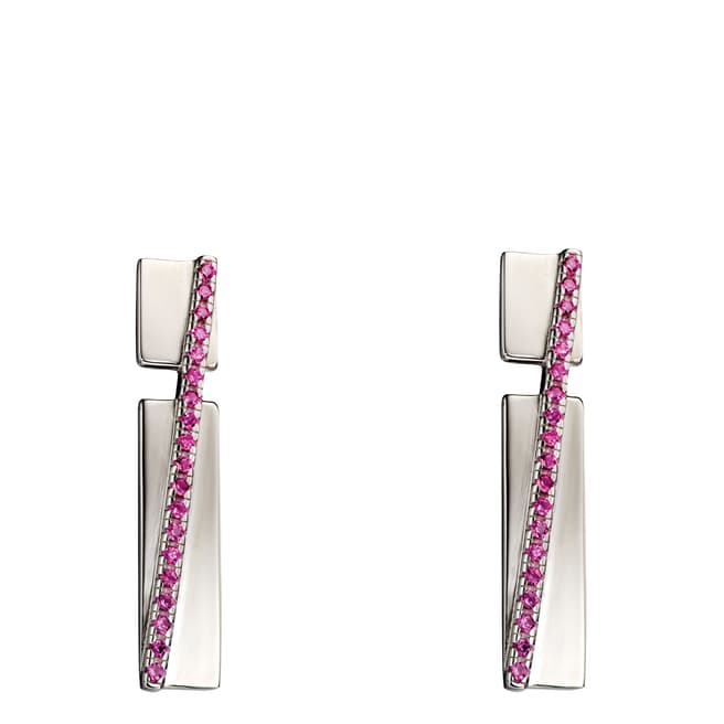 Fiorelli Silver Pink Stone Bar Earrings