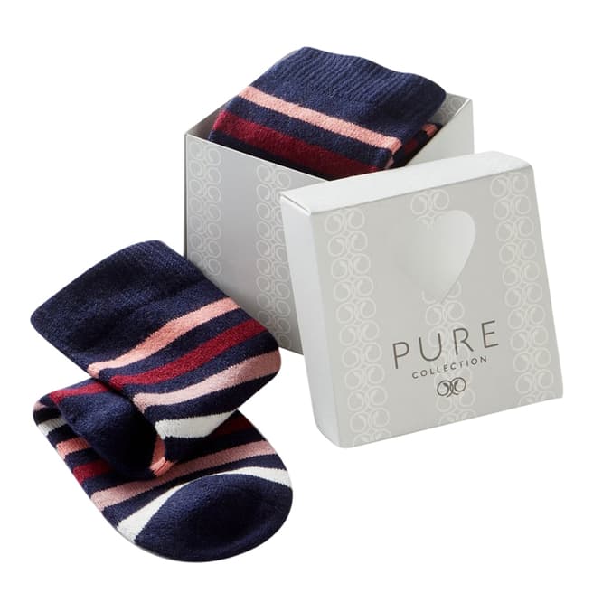 Pure Collection Navy Stripe Blended Sock In A Box