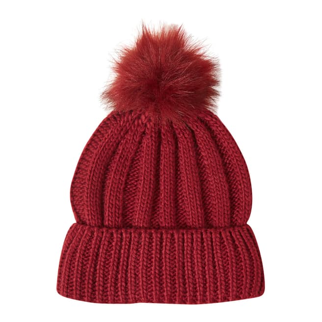 French Connection Baked Cherry Faux Fur Pom Beanie Hat