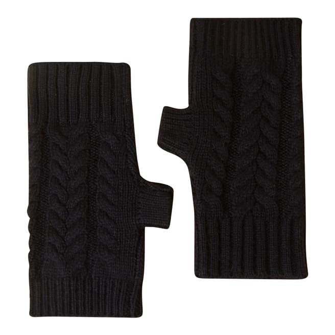 French Connection Black Cable Knit Mittens