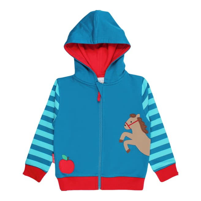 Toby Tiger Blue Jumping Horse Applique Hoodie