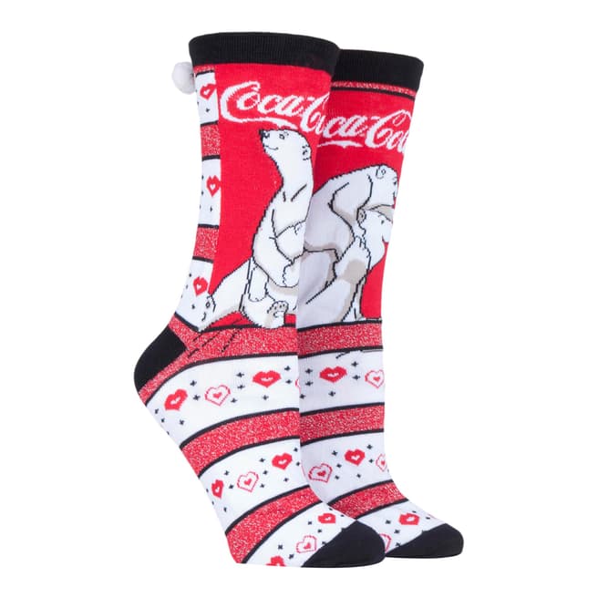 Coca Cola Red/Black Ladies 2 Pack Coca Cola Polar Bear Crew Socks
