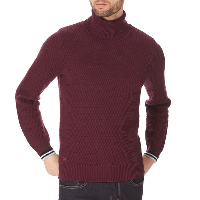 Lacoste Burgundy Ribbed Wool/Cotton Jumper