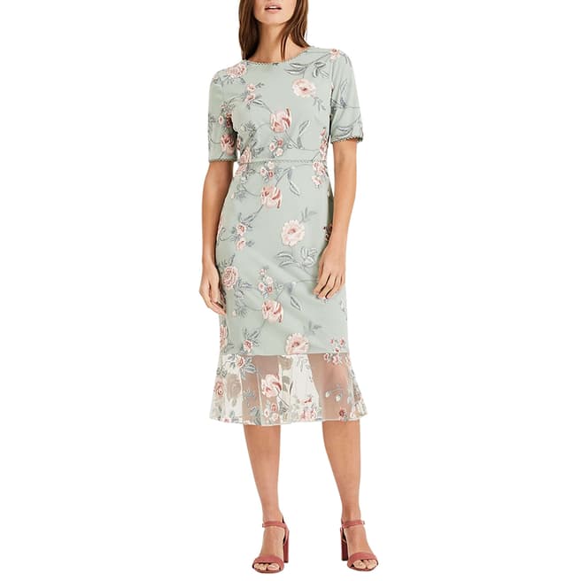 Phase Eight Mint Floral Embroidered Alissa  Dress