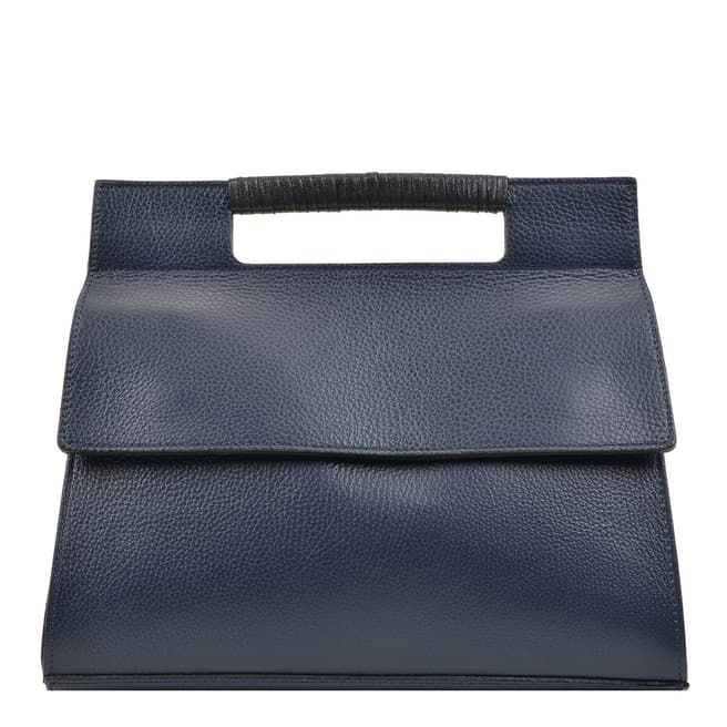 Carla Ferreri Navy Leather Top Handle Bag