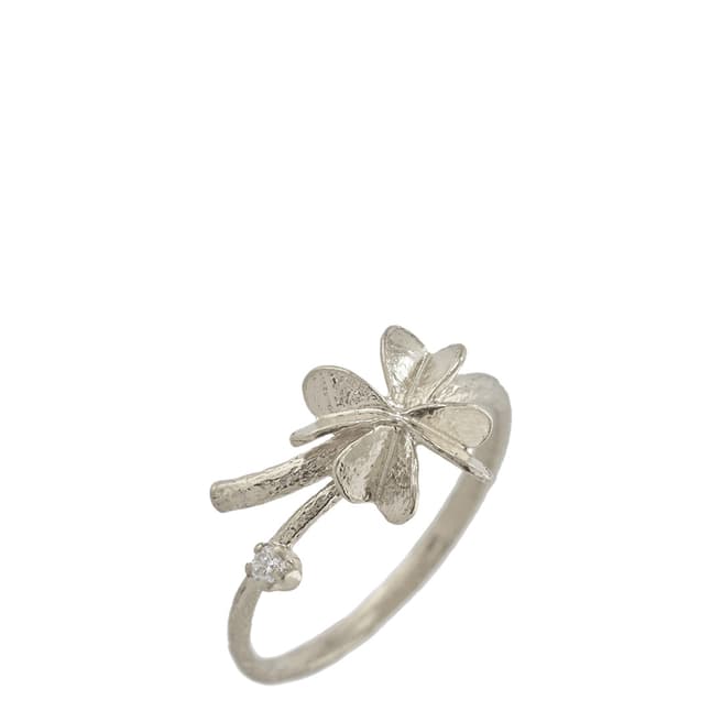 Alex Monroe Sterling Silver Clover Ring with Diamond