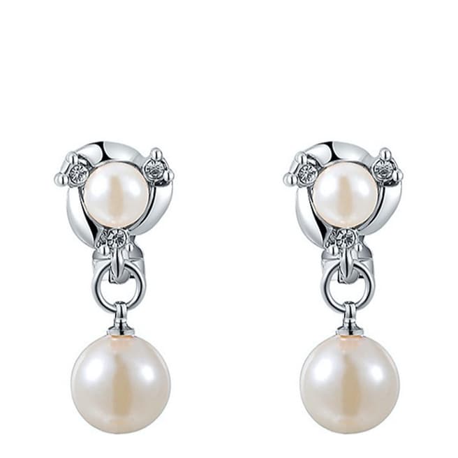 Ma Petite Amie Silver Double Pearl Clip Earrings with Swarovski Crystals