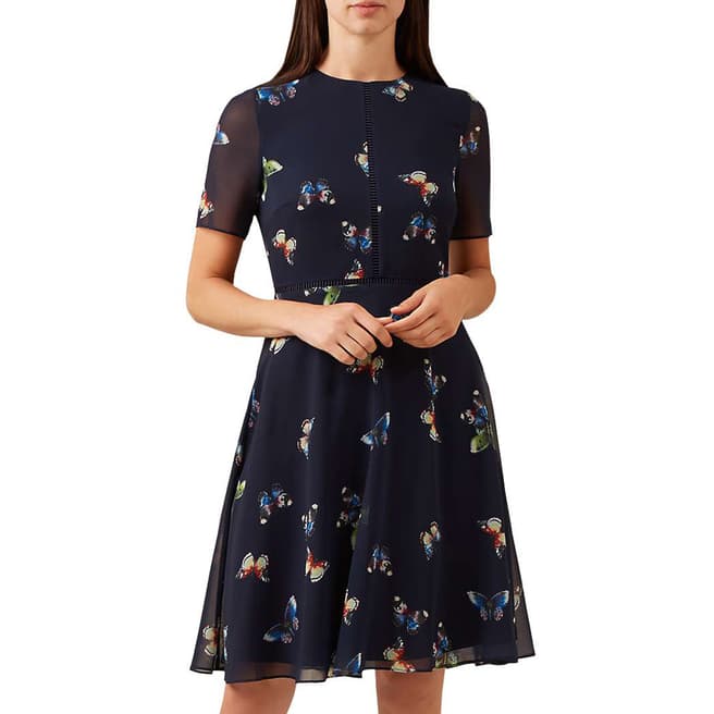 Hobbs London Navy Butterfly Cecily Dress