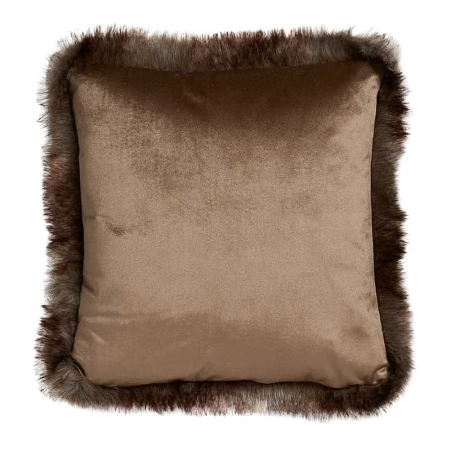 The Vintage Garden Room Sand Velvet Faux Fur Trimmed Cushion 45x45cm