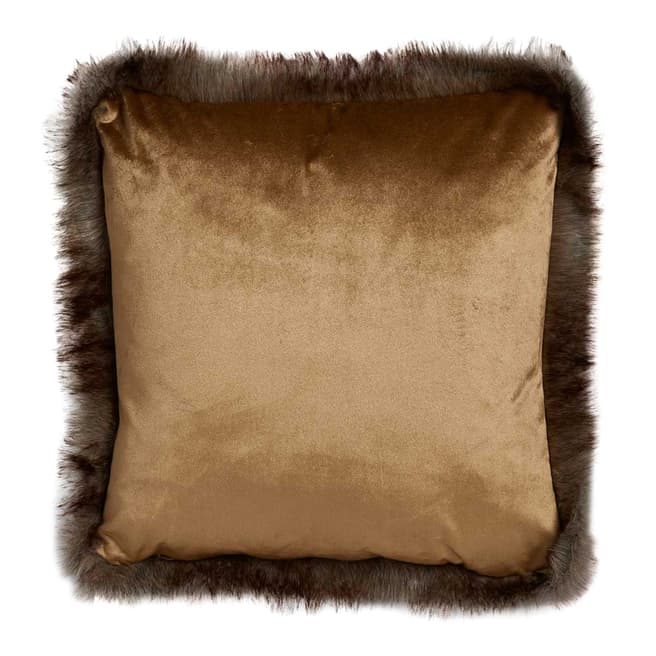 The Vintage Garden Room Gold Velvet Faux Fur Trimmed Cushion 45x45cm