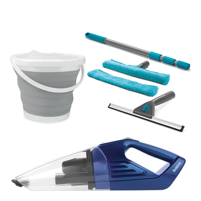 Beldray Handheld Vacuum Cleaner, 5 Piece Window Cleaning Set & Collapsible Bucket