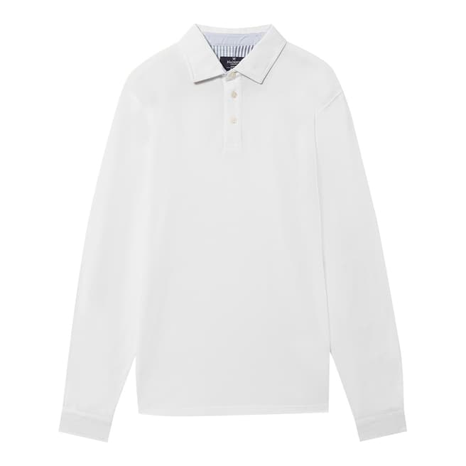 Hackett London White Woven Long Sleeve Polo Shirt