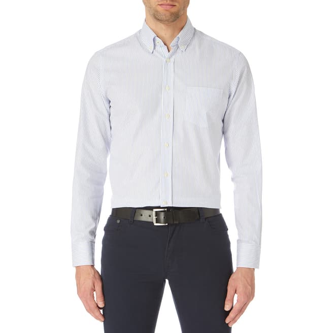 Hackett London White/Blue Engineered Stripe Shirt